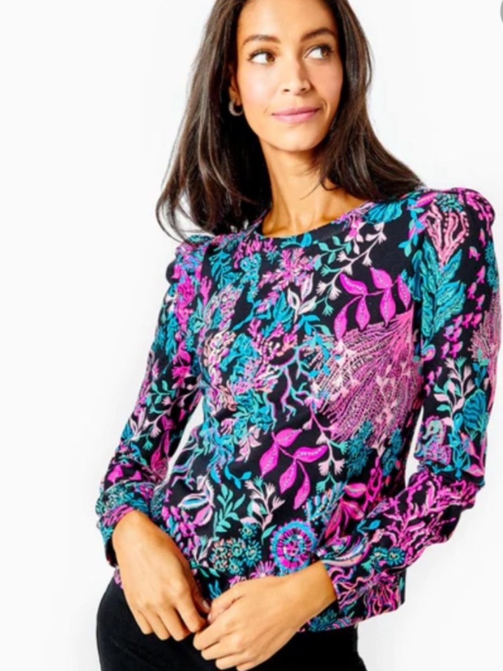 Lilly Pulitzer Onyx Twilight Coral Jansen Terry Top HTF Sweatshirt XL Vibrant